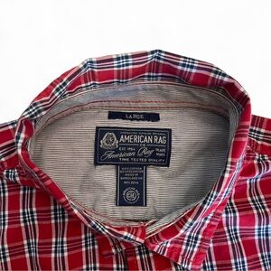 American Rag Men's Red and Blue Plaid Shirt Large‎